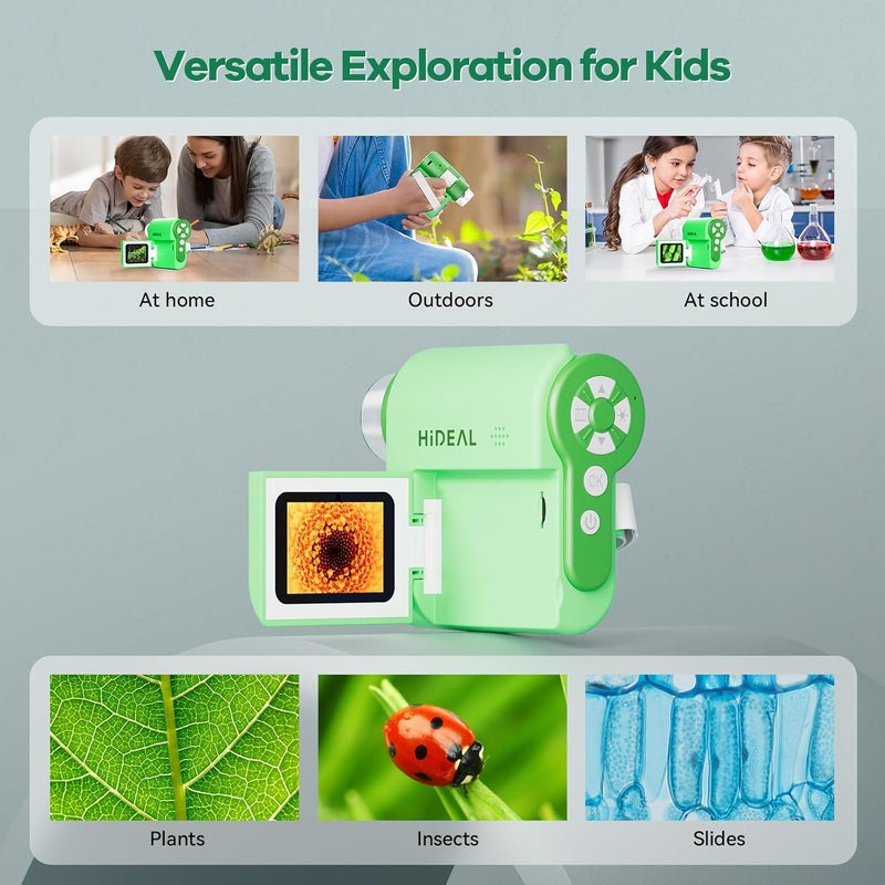 Hideal HP20 IPS Microscope for Kids: [3-in-1] [Easy and Fun] 2" Portable Handheld Microscope Miniscope, Pocket Mini Scope Educational Science Kit, Christmas Birthday Gifts for Kids, 32GB, Green - Image 5